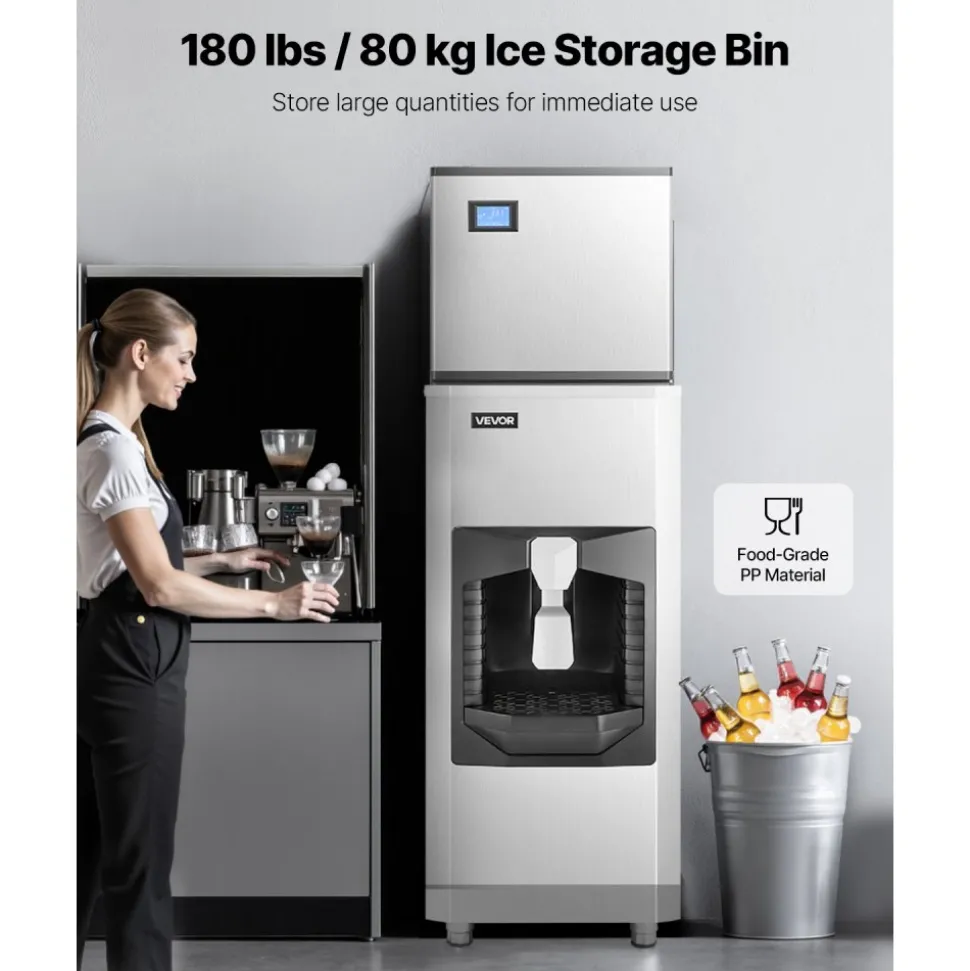 VEVOR Commercial Ice Maker, 440 Lbs/Day Ice Maker Machine, 180 Lbs Large Ice Storage Bin with 20 Lbs/Min Automatic Ice Dispensing, Self-Cleaning Ice Machine with Touchscreen for Bar, Cafe, Restaurant
