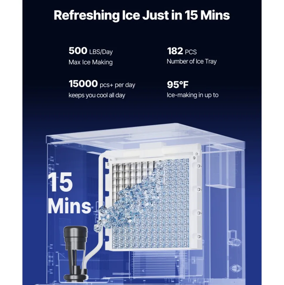 VEVOR Commercial Ice Maker, 440 Lbs/Day Ice Maker Machine, 180 Lbs Large Ice Storage Bin with 20 Lbs/Min Automatic Ice Dispensing, Self-Cleaning Ice Machine with Touchscreen for Bar, Cafe, Restaurant