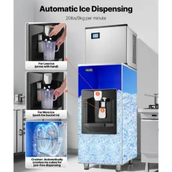 VEVOR Commercial Ice Maker, 440 Lbs/Day Ice Maker Machine, 180 Lbs Large Ice Storage Bin with 20 Lbs/Min Automatic Ice Dispensing, Self-Cleaning Ice Machine with Touchscreen for Bar, Cafe, Restaurant