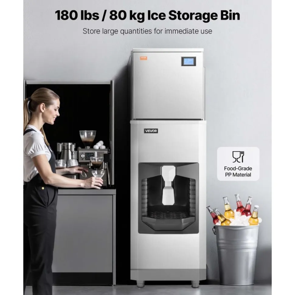 VEVOR Commercial Ice Maker, 300 Lbs/Day Ice Maker Machine, 180 Lbs Large Ice Storage Bin with 20 Lbs/Min Automatic Ice Dispensing, Self-Cleaning Ice Machine with Touchscreen for Bar, Cafe, Restaurant