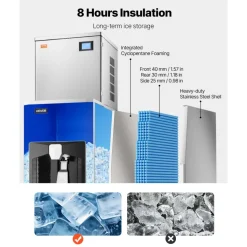 VEVOR Commercial Ice Maker, 300 Lbs/Day Ice Maker Machine, 180 Lbs Large Ice Storage Bin with 20 Lbs/Min Automatic Ice Dispensing, Self-Cleaning Ice Machine with Touchscreen for Bar, Cafe, Restaurant