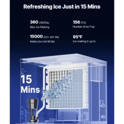 VEVOR Commercial Ice Maker, 300 Lbs/Day Ice Maker Machine, 180 Lbs Large Ice Storage Bin with 20 Lbs/Min Automatic Ice Dispensing, Self-Cleaning Ice Machine with Touchscreen for Bar, Cafe, Restaurant