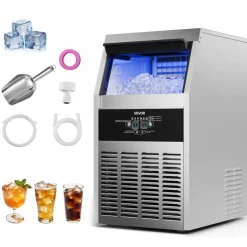 VEVOR Commercial Ice Maker Machine, 130 lbs/24h with 30 lbs Storage Capacity, Built-in/Freestanding/Under Counter, Stainless Steel Ice Maker with LED Display & Self-Cleaning, for Home Bar Restaurant