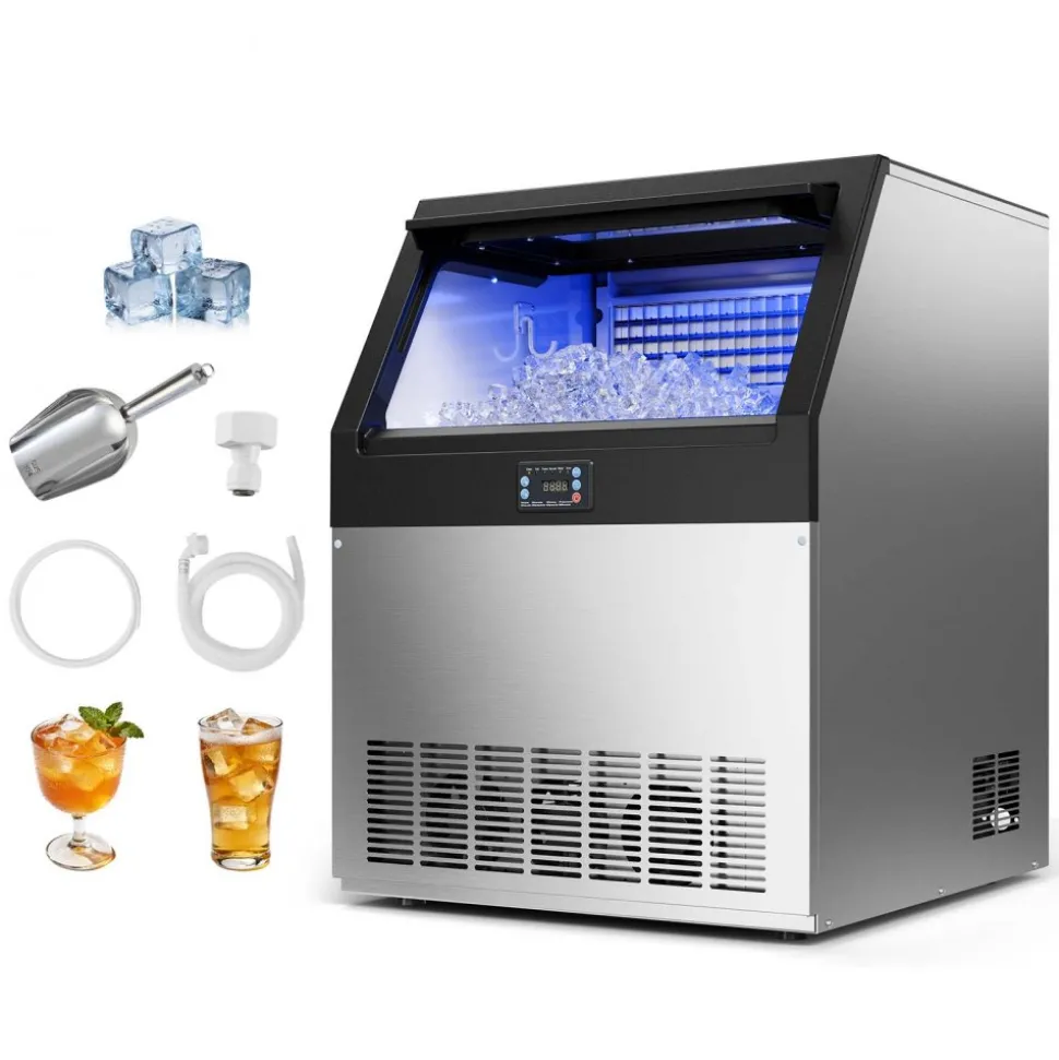 VEVOR Commercial Ice Maker Machine, 265 lbs/24h with 85 lbs Storage Capacity, Built-in/Freestanding/Under Counter, Stainless Steel Ice Maker with LED Display & Self-Cleaning, for Home Bar Restaurant