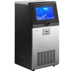 VEVOR Commercial Ice Maker Machine with Pump, 130Lbs/24H with 33Lbs Storage, 45 Cubes per Cycle, Freestanding & Under Counter Ice Maker with LED Display & Self-Cleaning, for Home Bar Restaurant