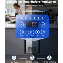 VEVOR Commercial Ice Maker Machine with Pump, 130Lbs/24H with 33Lbs Storage, 45 Cubes per Cycle, Freestanding & Under Counter Ice Maker with LED Display & Self-Cleaning, for Home Bar Restaurant