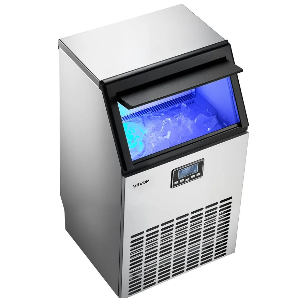 VEVOR Commercial Ice Maker Machine, 100 lbs/24h with 26 lbs Storage Capacity, Built-in/Freestanding/Under Counter, Stainless Steel Ice Maker with LED Display & Self-Cleaning, for Home Bar Restaurant