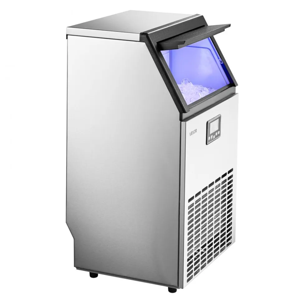 VEVOR Commercial Ice Maker Machine, 100 lbs/24h with 26 lbs Storage Capacity, Built-in/Freestanding/Under Counter, Stainless Steel Ice Maker with LED Display & Self-Cleaning, for Home Bar Restaurant