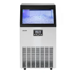 VEVOR Commercial Ice Maker Machine, 100 lbs/24h with 26 lbs Storage Capacity, Built-in/Freestanding/Under Counter, Stainless Steel Ice Maker with LED Display & Self-Cleaning, for Home Bar Restaurant