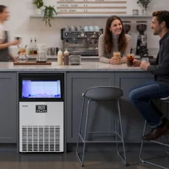 VEVOR Commercial Ice Maker Machine, 100 lbs/24h with 26 lbs Storage Capacity, Built-in/Freestanding/Under Counter, Stainless Steel Ice Maker with LED Display & Self-Cleaning, for Home Bar Restaurant