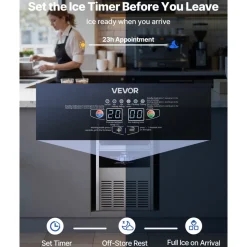 VEVOR Commercial Ice Maker Machine with Pump, 130 lbs/24h with 30 lbs Storage Capacity, Built-in/Freestanding/Under Counter, Stainless Steel Ice Maker with LED Display & Self-Cleaning, for Home Bar