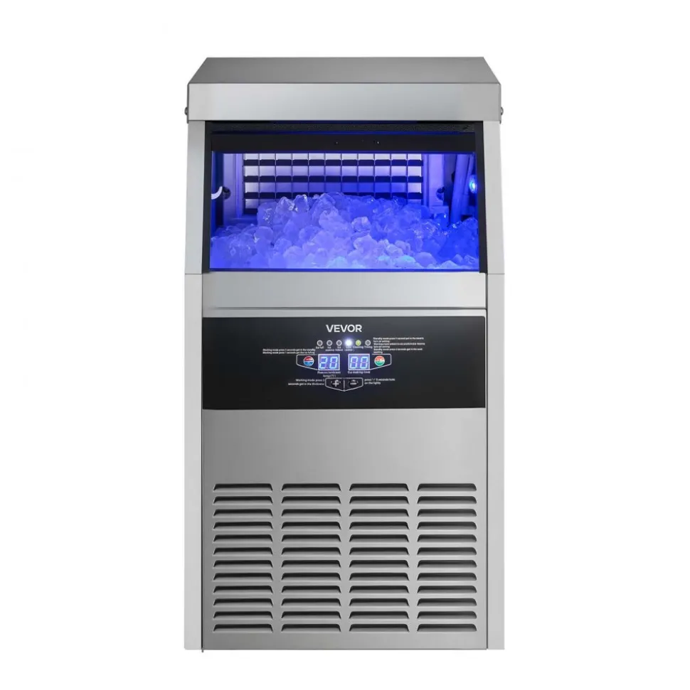 VEVOR Commercial Ice Maker Machine with Pump, 150 lbs/24h with 30 lbs Storage Capacity, Built-in/Freestanding/Under Counter, Stainless Steel Ice Maker with LED Display & Self-Cleaning, for Home Bar