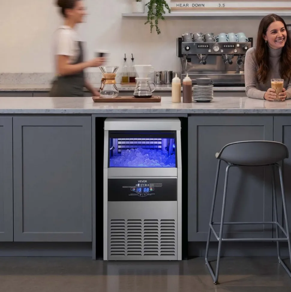VEVOR Commercial Ice Maker Machine with Pump, 150 lbs/24h with 30 lbs Storage Capacity, Built-in/Freestanding/Under Counter, Stainless Steel Ice Maker with LED Display & Self-Cleaning, for Home Bar