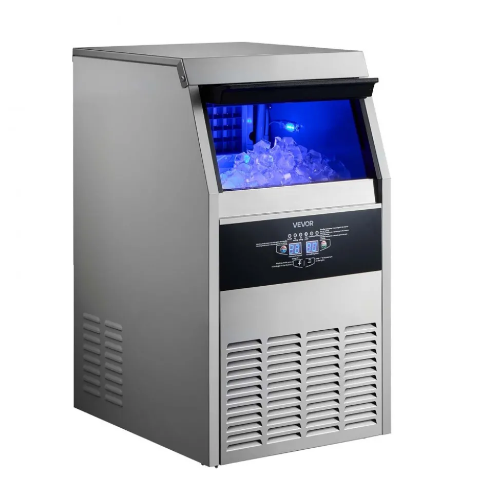 VEVOR Commercial Ice Maker Machine with Pump, 150 lbs/24h with 30 lbs Storage Capacity, Built-in/Freestanding/Under Counter, Stainless Steel Ice Maker with LED Display & Self-Cleaning, for Home Bar
