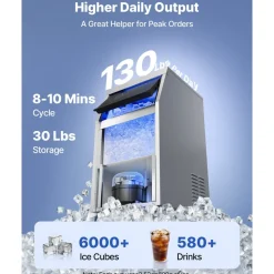 VEVOR Commercial Ice Maker Machine with Pump, 150 lbs/24h with 30 lbs Storage Capacity, Built-in/Freestanding/Under Counter, Stainless Steel Ice Maker with LED Display & Self-Cleaning, for Home Bar