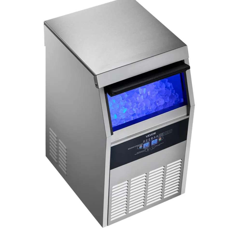 VEVOR Commercial Ice Maker Machine with Pump, 150 lbs/24h with 30 lbs Storage Capacity, Built-in/Freestanding/Under Counter, Stainless Steel Ice Maker with LED Display & Self-Cleaning, for Home Bar