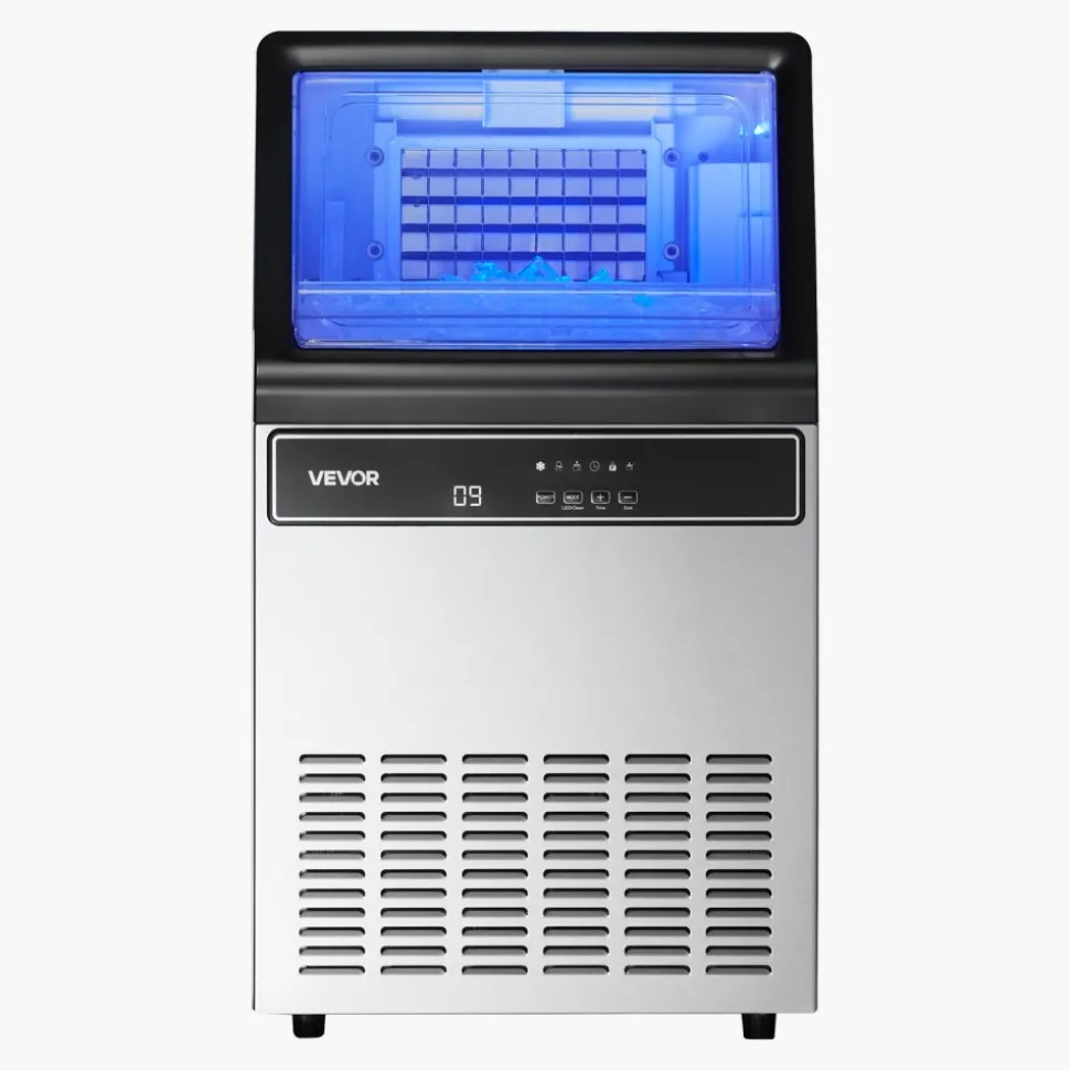 VEVOR Commercial Ice Maker Machine, 120Lbs/24H with 33Lbs Storage, 45 Cubes per Cycle, Stainless Steel Freestanding & Under Counter Ice Maker with LED Display & Self-Cleaning, for Home Bar Restaurant