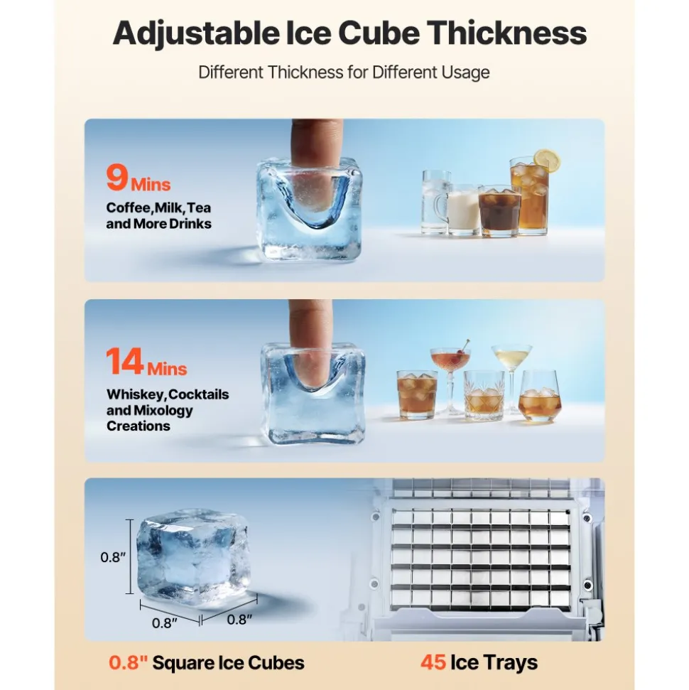 VEVOR Commercial Ice Maker Machine, 120Lbs/24H with 33Lbs Storage, 45 Cubes per Cycle, Stainless Steel Freestanding & Under Counter Ice Maker with LED Display & Self-Cleaning, for Home Bar Restaurant