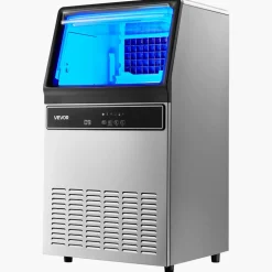 VEVOR Commercial Ice Maker Machine, 120Lbs/24H with 33Lbs Storage, 45 Cubes per Cycle, Stainless Steel Freestanding & Under Counter Ice Maker with LED Display & Self-Cleaning, for Home Bar Restaurant