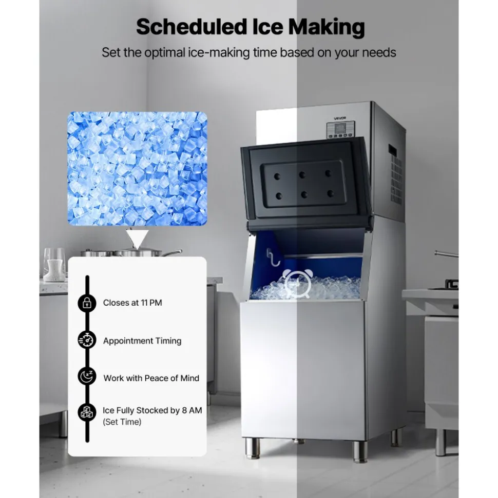 VEVOR Commercial Ice Maker Machine, 300LBS/24H Ice-Making Machine with 300LBS Stainless Steel Storage Bin, Auto Self-Cleaning Ice Maker with Touchscreen for Bar Cafe Restaurant Business Commercial