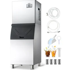 VEVOR Commercial Ice Maker Machine, 300LBS/24H Ice-Making Machine with 300LBS Stainless Steel Storage Bin, Auto Self-Cleaning Ice Maker with Touchscreen for Bar Cafe Restaurant Business Commercial