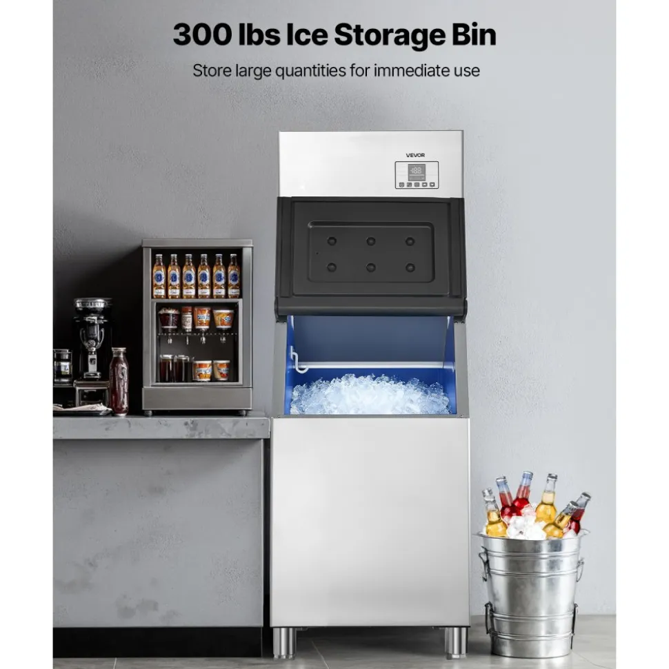 VEVOR Commercial Ice Maker Machine, 300LBS/24H Ice-Making Machine with 300LBS Stainless Steel Storage Bin, Auto Self-Cleaning Ice Maker with Touchscreen for Bar Cafe Restaurant Business Commercial