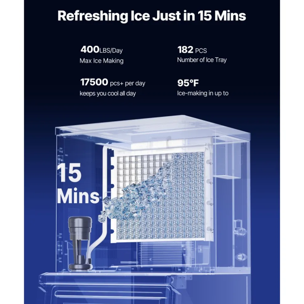 VEVOR Commercial Ice Maker Machine, 300LBS/24H Ice-Making Machine with 300LBS Stainless Steel Storage Bin, Auto Self-Cleaning Ice Maker with Touchscreen for Bar Cafe Restaurant Business Commercial