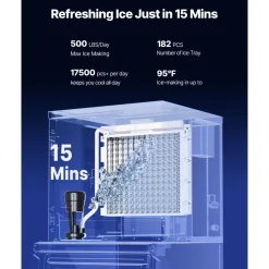 VEVOR Commercial Ice Maker Machine, 500LBS/24H Ice Making Machine with 250LBS Large Storage Bin, Auto Self-Cleaning Ice Maker Machine with Touchscreen for Bar Cafe Restaurant Business Commercial