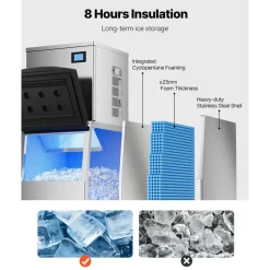 VEVOR Commercial Ice Maker Machine, 450LBS/24H Ice Making Machine with 250LBS Large Storage Bin, Auto Self-Cleaning Ice Maker Machine with Touchscreen for Bar Cafe Restaurant Business Commercial