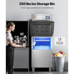 VEVOR Commercial Ice Maker Machine, 450LBS/24H Ice Making Machine with 250LBS Large Storage Bin, Auto Self-Cleaning Ice Maker Machine with Touchscreen for Bar Cafe Restaurant Business Commercial