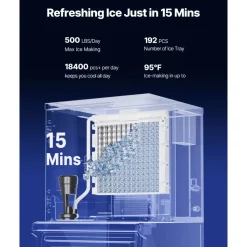VEVOR Commercial Ice Maker Machine, 132 lbs/24H Stainless Steel Ice Machine with Worktop, 30 lbs Storage & 70 Cubes/Cycle, Self-Cleaning Freestanding Ice-Making for Home Bar Office Restaurant Kitchen