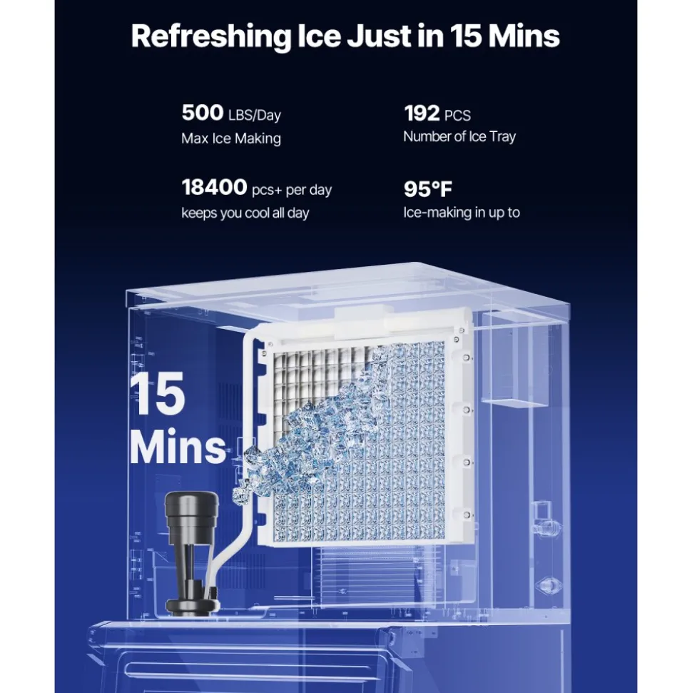 VEVOR Commercial Ice Maker Machine, 132 lbs/24H Stainless Steel Ice Machine with Worktop, 30 lbs Storage & 70 Cubes/Cycle, Self-Cleaning Freestanding Ice-Making for Home Bar Office Restaurant Kitchen