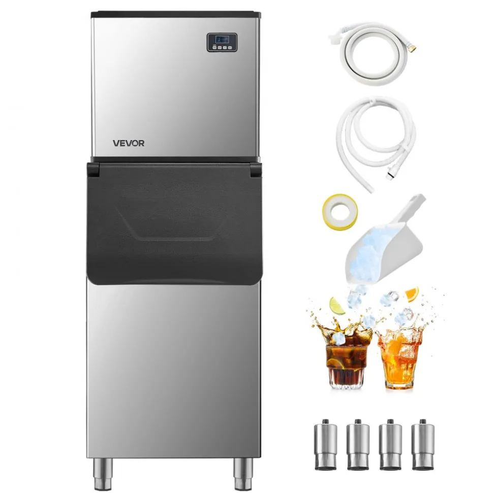 VEVOR Commercial Ice Maker Machine, 132 lbs/24H Stainless Steel Ice Machine with Worktop, 30 lbs Storage & 70 Cubes/Cycle, Self-Cleaning Freestanding Ice-Making for Home Bar Office Restaurant Kitchen