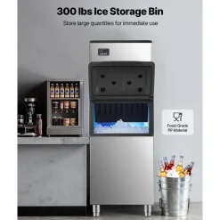 VEVOR Commercial Ice Maker Machine, 132 lbs/24H Stainless Steel Ice Machine with Worktop, 30 lbs Storage & 70 Cubes/Cycle, Self-Cleaning Freestanding Ice-Making for Home Bar Office Restaurant Kitchen