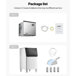 VEVOR Commercial Ice Maker Machine, 132 lbs/24H Stainless Steel Ice Machine with Worktop, 30 lbs Storage & 70 Cubes/Cycle, Self-Cleaning Freestanding Ice-Making for Home Bar Office Restaurant Kitchen