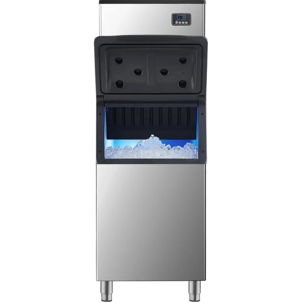 VEVOR Commercial Ice Maker Machine, 132 lbs/24H Stainless Steel Ice Machine with Worktop, 30 lbs Storage & 70 Cubes/Cycle, Self-Cleaning Freestanding Ice-Making for Home Bar Office Restaurant Kitchen