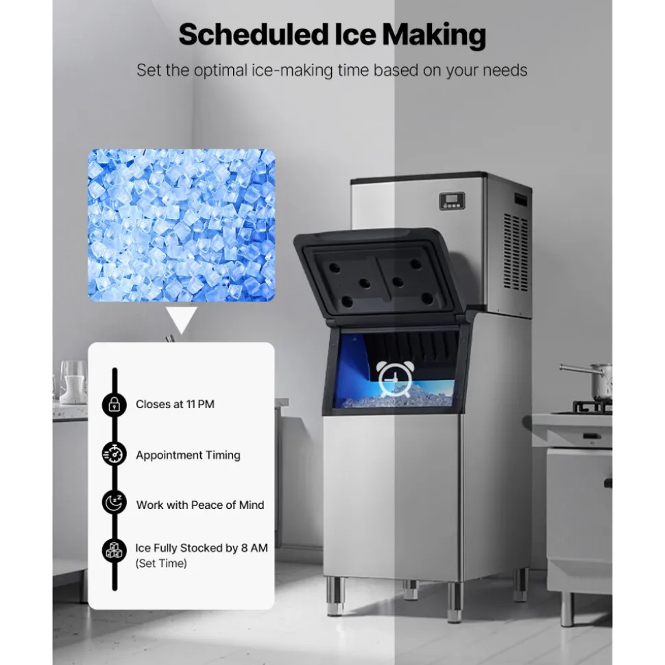 VEVOR Commercial Ice Maker Machine, 132 lbs/24H Stainless Steel Ice Machine with Worktop, 30 lbs Storage & 70 Cubes/Cycle, Self-Cleaning Freestanding Ice-Making for Home Bar Office Restaurant Kitchen