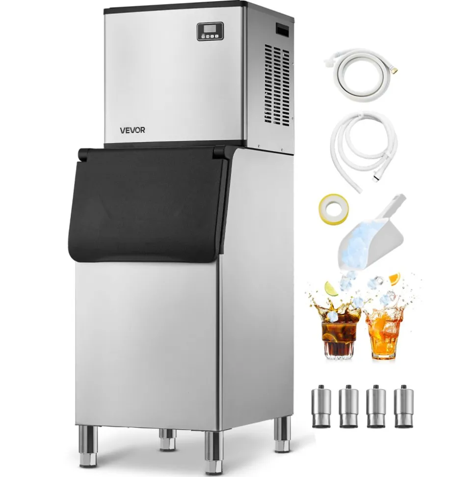VEVOR Commercial Ice Maker Machine, 132 lbs/24H Stainless Steel Ice Machine with Worktop, 30 lbs Storage & 70 Cubes/Cycle, Self-Cleaning Freestanding Ice-Making for Home Bar Office Restaurant Kitchen