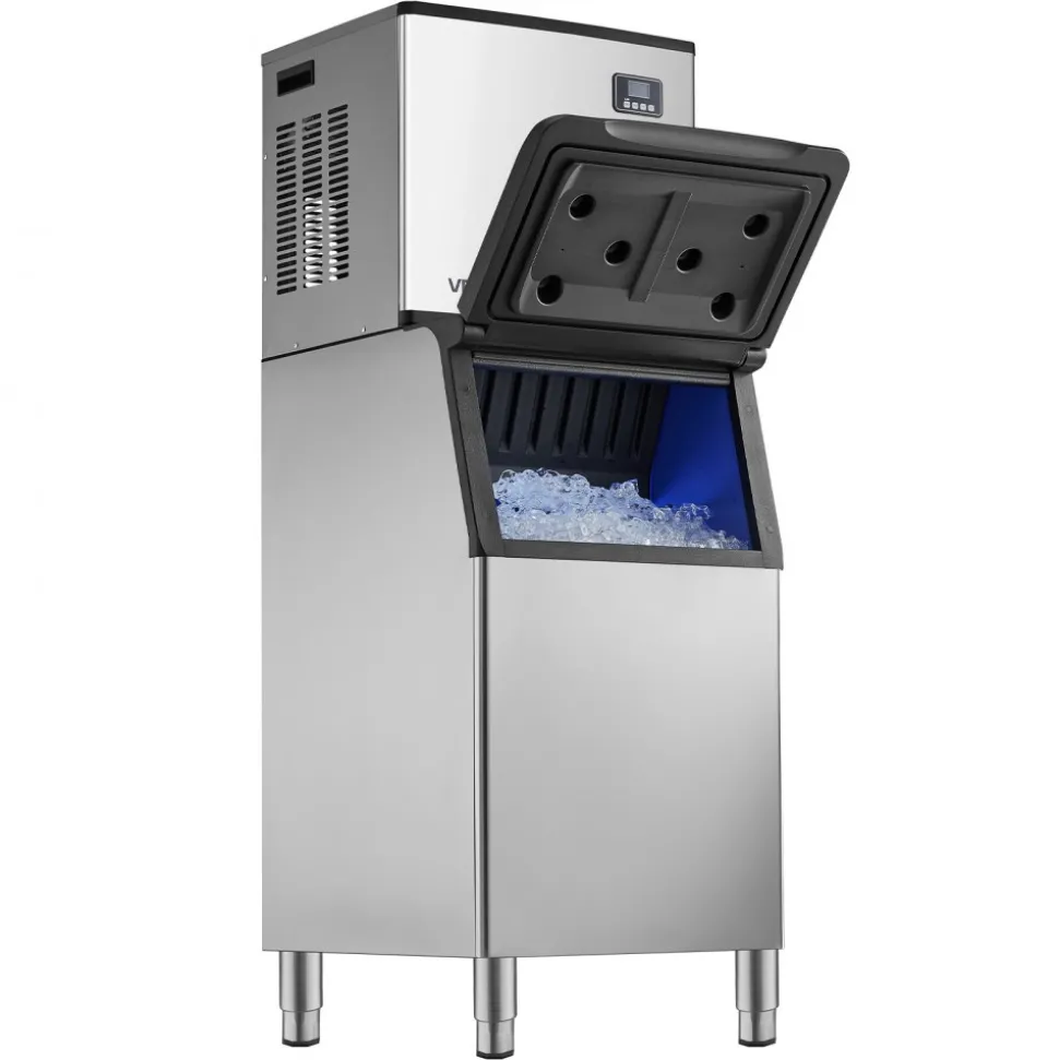 VEVOR Commercial Ice Maker Machine, 132 lbs/24H Stainless Steel Ice Machine with Worktop, 30 lbs Storage & 70 Cubes/Cycle, Self-Cleaning Freestanding Ice-Making for Home Bar Office Restaurant Kitchen