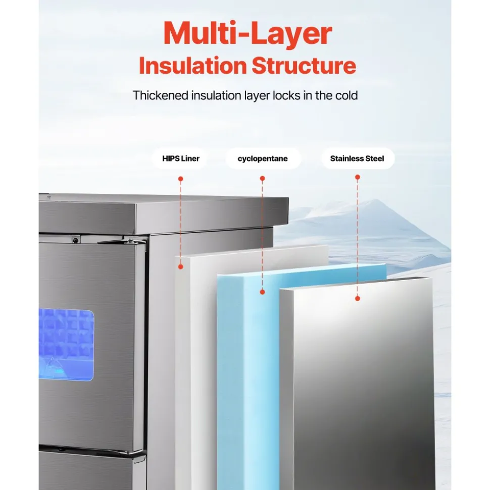 VEVOR Commercial Ice Maker Machine, 132 lbs/24H Stainless Steel Worktop Ice Machine with Sink, 30 lbs Storage & 70 Cubes/Cycle, Self-Cleaning Freestanding Ice-Making for Home Bar Restaurant Kitchen