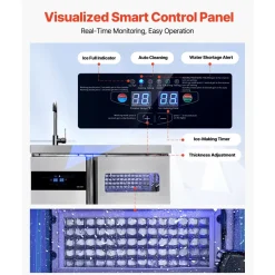 VEVOR Commercial Ice Maker Machine, 132 lbs/24H Stainless Steel Worktop Ice Machine with Sink, 30 lbs Storage & 70 Cubes/Cycle, Self-Cleaning Freestanding Ice-Making for Home Bar Restaurant Kitchen
