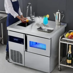 VEVOR Commercial Ice Maker Machine, 132 lbs/24H Stainless Steel Worktop Ice Machine with Sink, 30 lbs Storage & 70 Cubes/Cycle, Self-Cleaning Freestanding Ice-Making for Home Bar Restaurant Kitchen