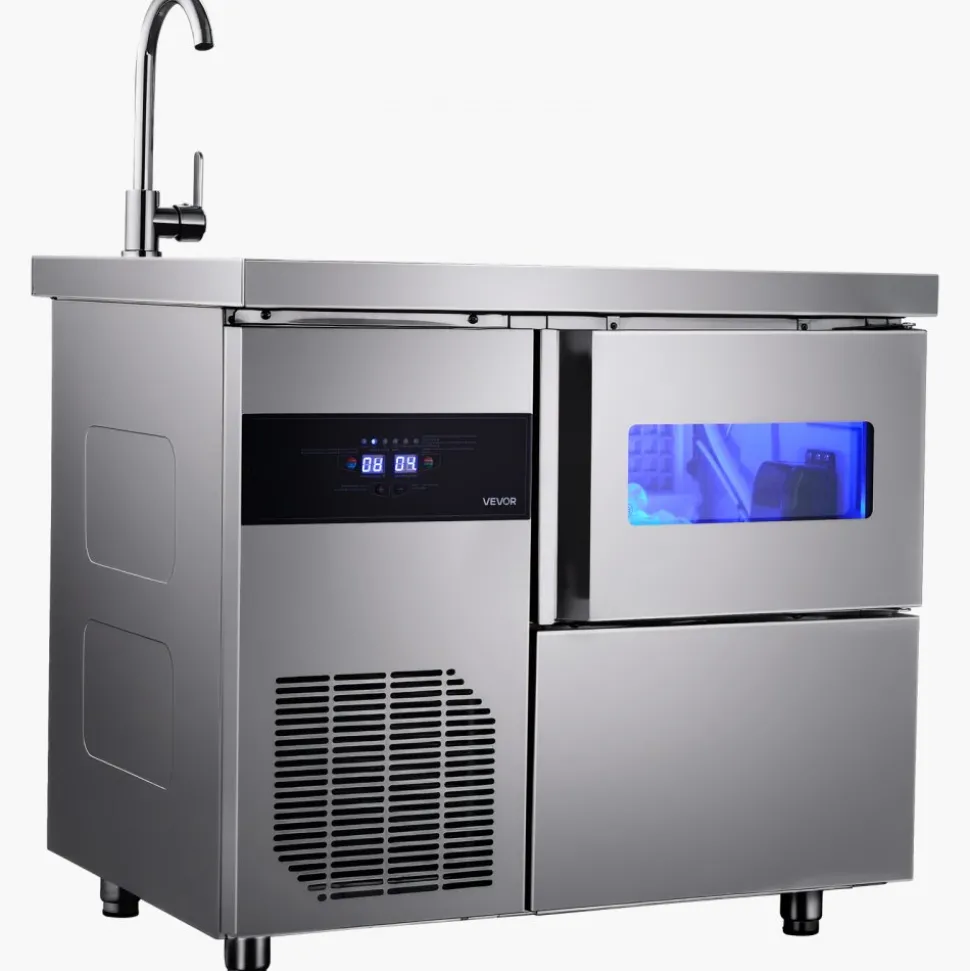 VEVOR Commercial Ice Maker Machine, 132 lbs/24H Stainless Steel Worktop Ice Machine with Sink, 30 lbs Storage & 70 Cubes/Cycle, Self-Cleaning Freestanding Ice-Making for Home Bar Restaurant Kitchen