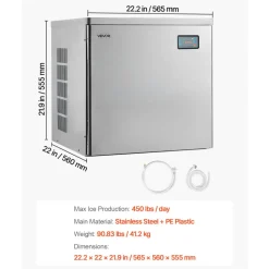 VEVOR Commercial Ice Maker Machine - Head, 450 Lbs/Day Stainless Steel Ice Machine with Scheduled Ice-Making, Self-Cleaning, Adjustable Thickness, Ideal for Restaurant Bar Cafe Hotel - Head Only