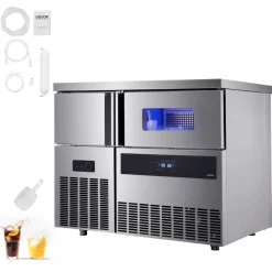 VEVOR Commercial Ice Maker Machine, 330 lbs/24H Stainless Steel Ice Machine with Worktop, 88 lbs Storage & 144 Cubes/Cycle, Self-Cleaning Freestanding Ice-Making for Home Bar Office Restaurant Kitchen