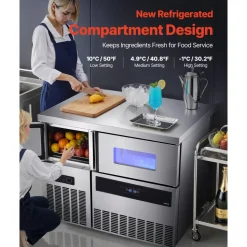 VEVOR Commercial Ice Maker Machine, 330 lbs/24H Stainless Steel Ice Machine with Worktop, 88 lbs Storage & 144 Cubes/Cycle, Self-Cleaning Freestanding Ice-Making for Home Bar Office Restaurant Kitchen