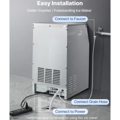 VEVOR Commercial Ice Maker Machine, 120 lbs/24h with 30 lbs Storage Capacity, Built-in/Freestanding/Under Counter, Stainless Steel Ice Maker with LED Display & Self-Cleaning, for Home Bar Restaurant