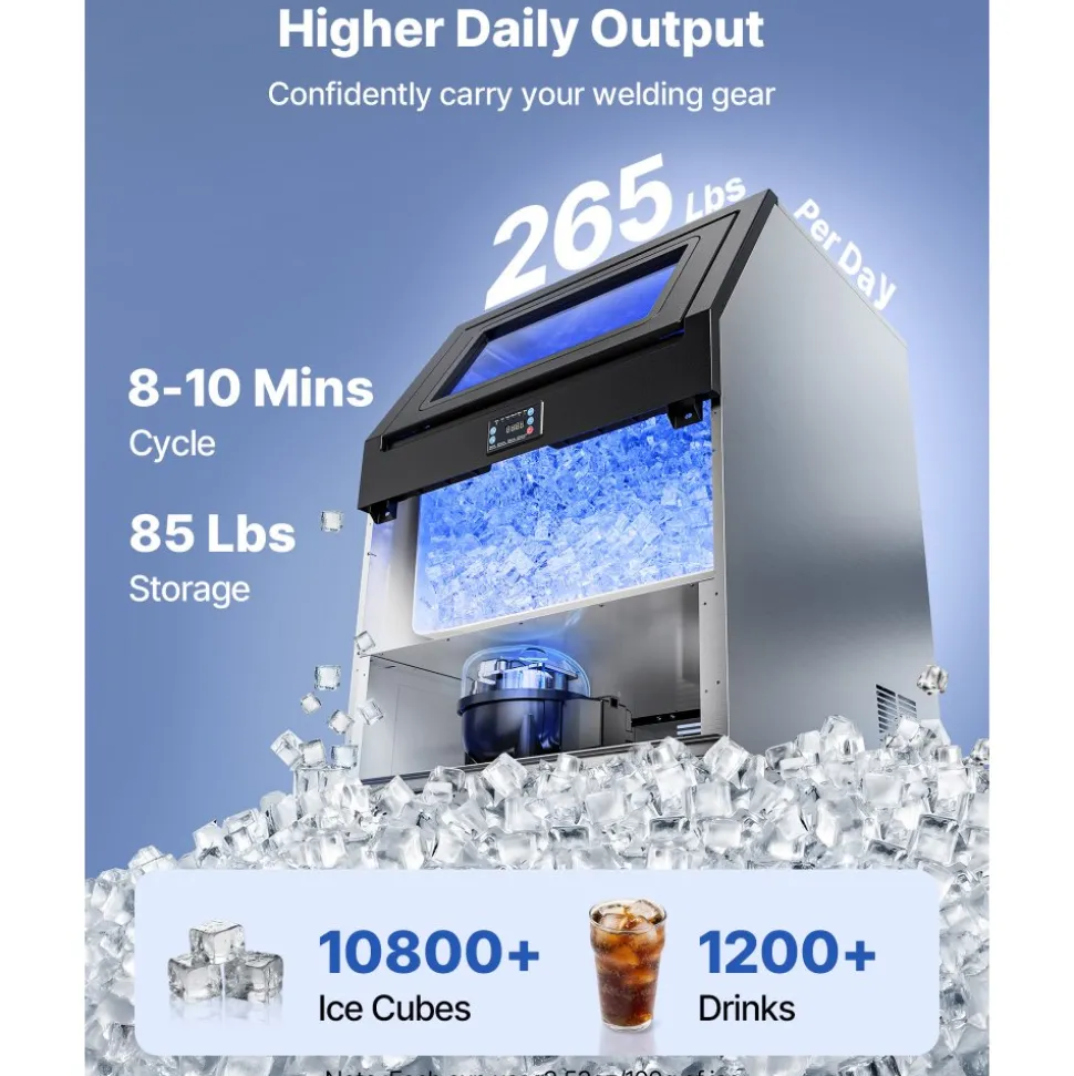 VEVOR Commercial Ice Maker Machine, 90 lbs/24h with 13 lbs Storage Capacity, Countertop/Freestanding/Under Counter, Stainless Steel Ice Maker with LED Display & Self-Cleaning, for Home Bar Restaurant
