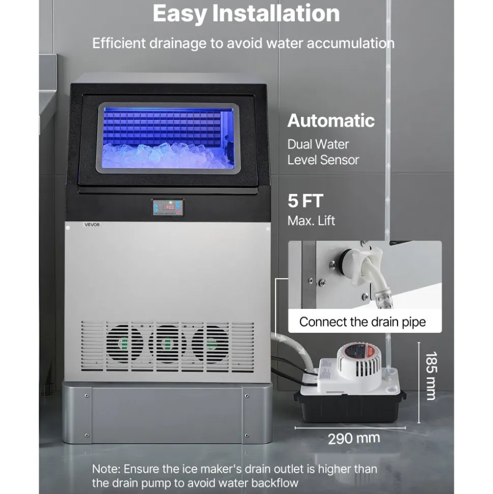 VEVOR Commercial Ice Maker Machine, 90 lbs/24h with 13 lbs Storage Capacity, Countertop/Freestanding/Under Counter, Stainless Steel Ice Maker with LED Display & Self-Cleaning, for Home Bar Restaurant