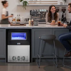 VEVOR Commercial Ice Maker Machine, 90 lbs/24h with 13 lbs Storage Capacity, Countertop/Freestanding/Under Counter, Stainless Steel Ice Maker with LED Display & Self-Cleaning, for Home Bar Restaurant